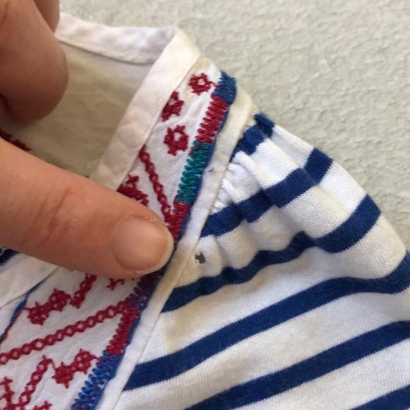 TINY Anthropologie Blue Stripe Embroidered Top - Picture 8 of 8